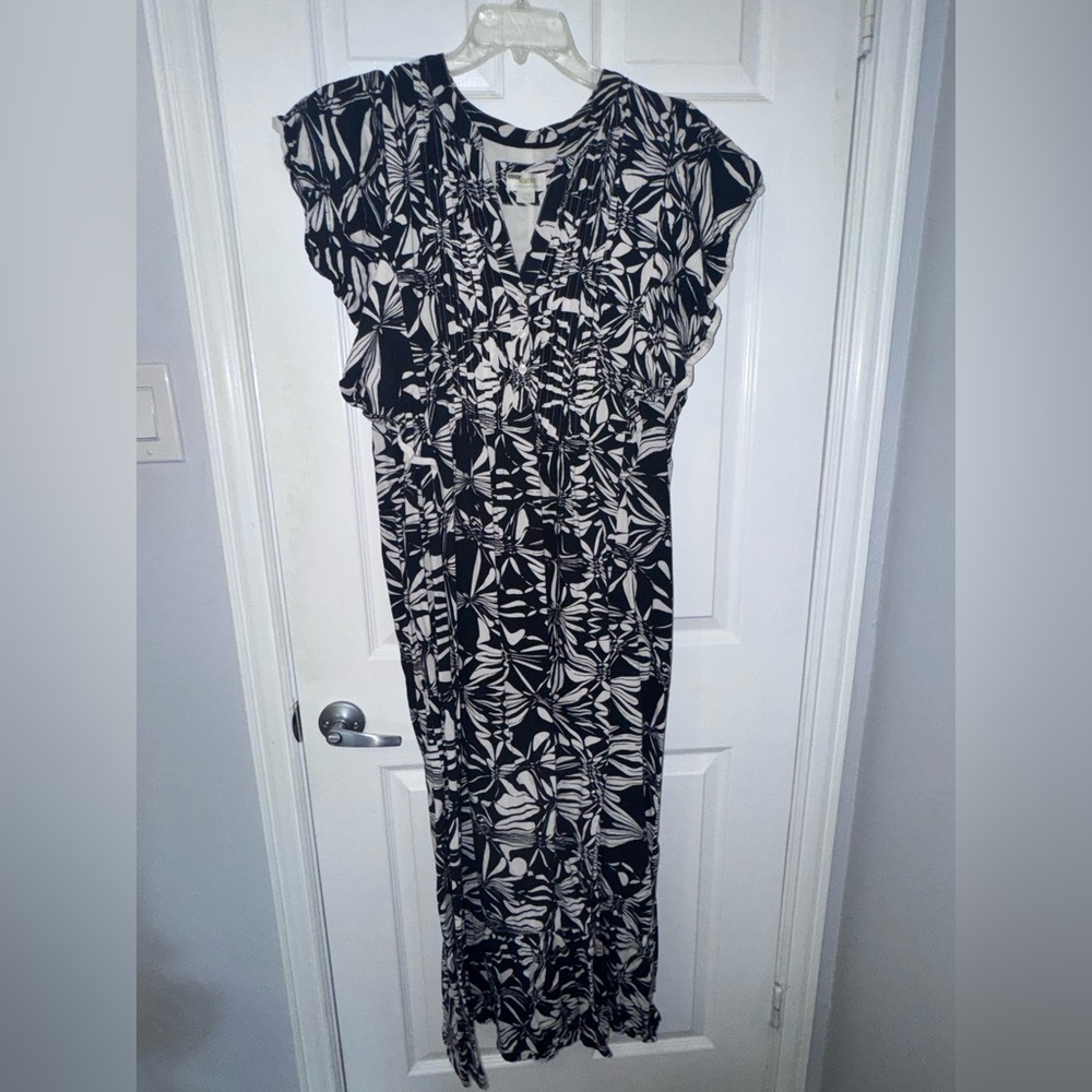 Maeve by Anthropologie Black & White Floral Maxi Dress
